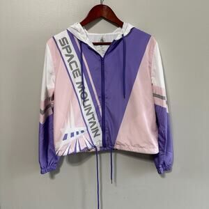 Disney Parks Space Mountain Windbreaker Womens Size XS Jacket Hood Pink Purple